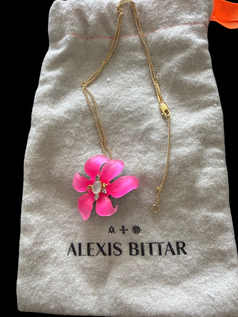 Alexis Bittar Neon Pink Lucite Lily Flower Necklace NEW without tags